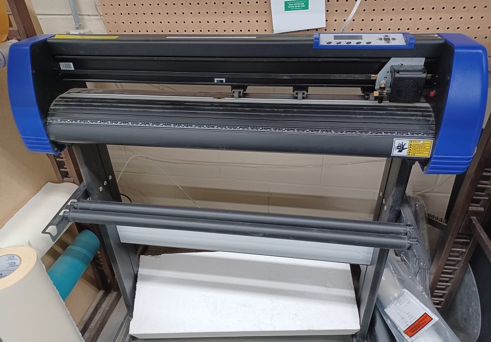 large blue vinyl cutter for rent at Fuse 33 makerspace calgary