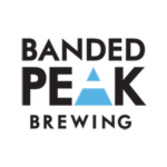 A logo that says, "Banded Peak Brewing" in blue and black text. The a in peak is a triangle that looks like a mountain.