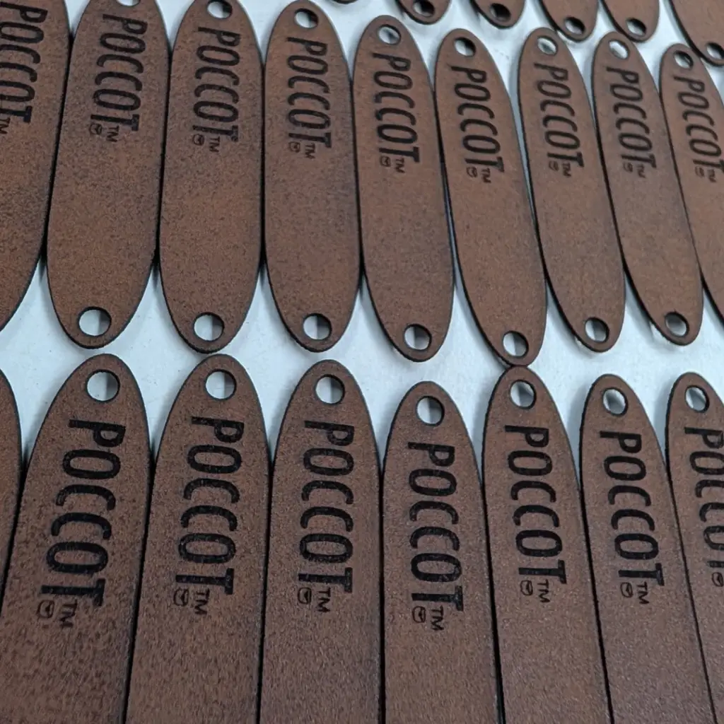laser engraved brown leatherette tags